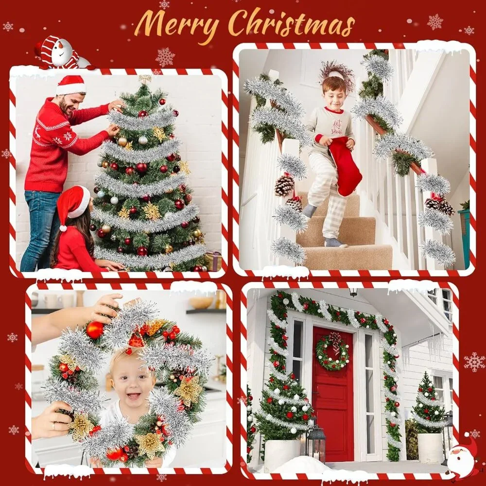 Dazzling 50' Silver Garland for Luxurious Holiday Decor and Easy Customization